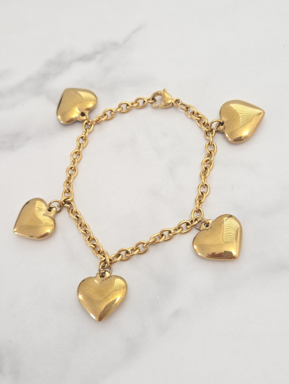 Chunky Gold Heart Charm Bracelet Cute Dainty Puffy Hearts Charmed Chain